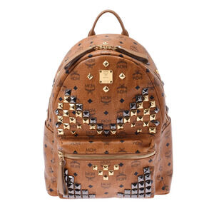 MCM Studded Cognac Leather Backpack